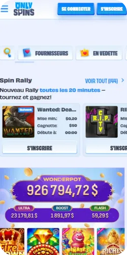 Interface du casino en ligne Onlyspins