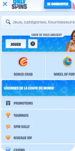 Page du site Onlyspins