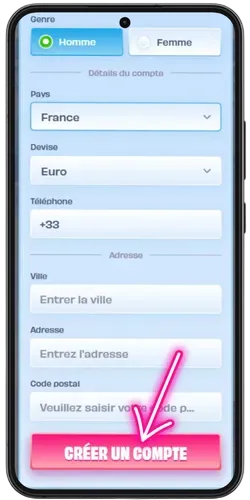 Renseignement des informations personnelles du compte Onlyspins
