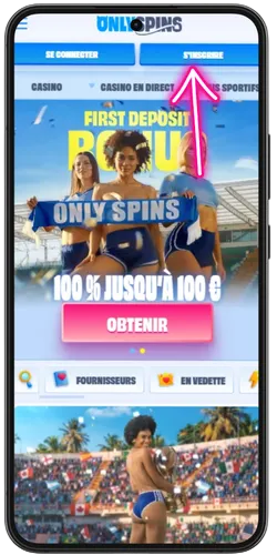 Bouton d'inscription sur le site officiel Onlyspins